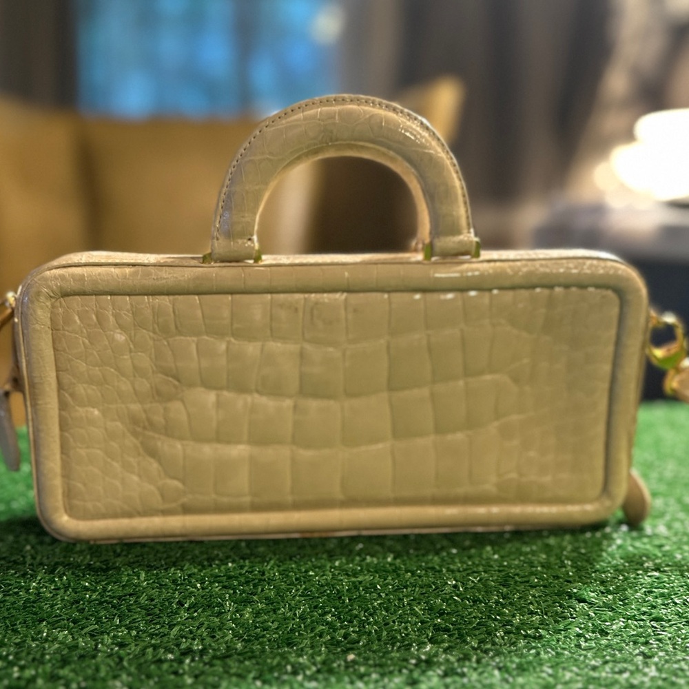 Structured Crocodile Shoulder Bag in Light Beige
